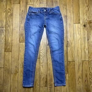 YMI Jeans Womens Skinny Denim Medium Wash Thick Stitch Rhinestone Size 7